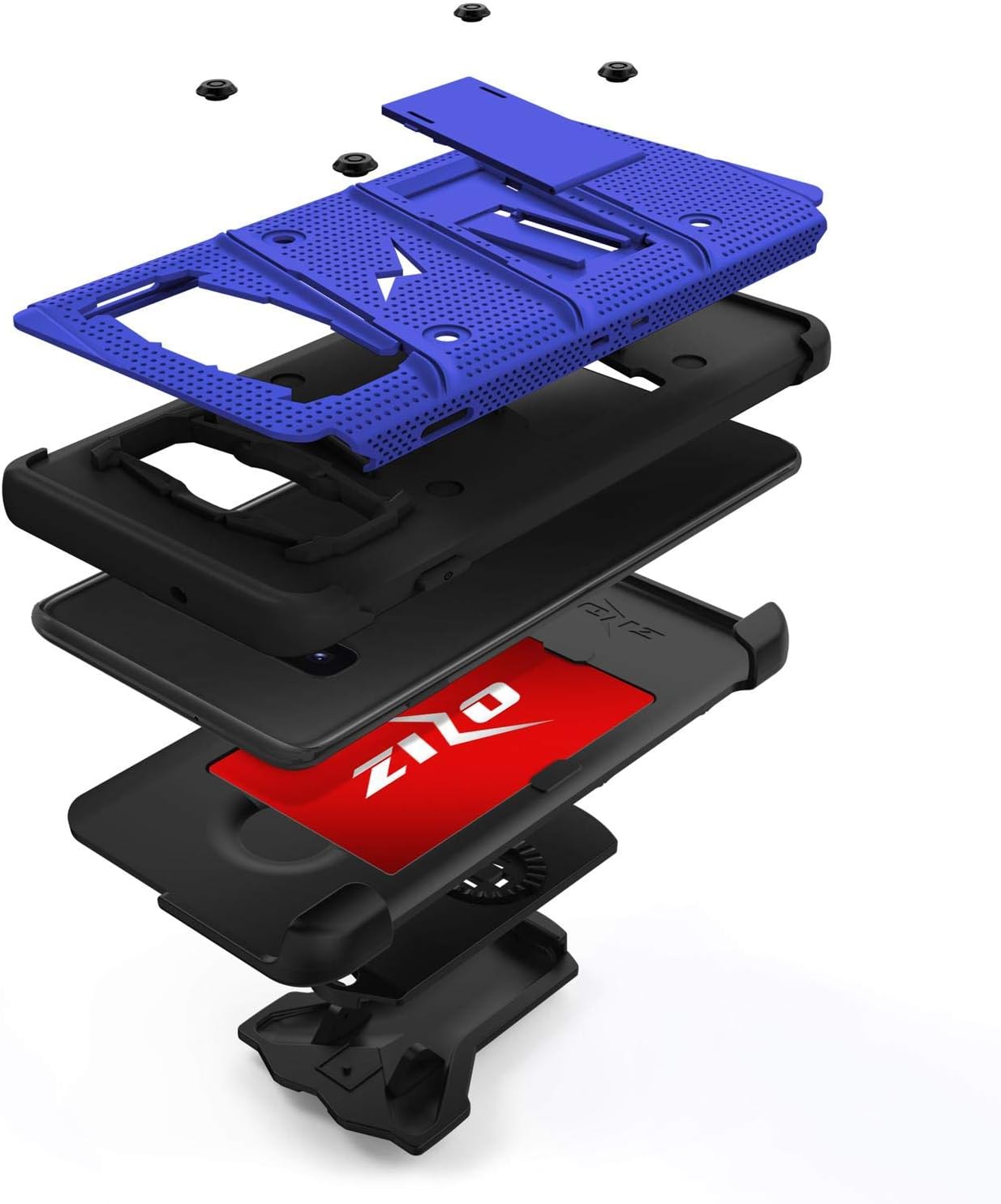ZIZO Bolt Series for Galaxy S10 Plus Case with Kickstand Holster Lanyard - Blue