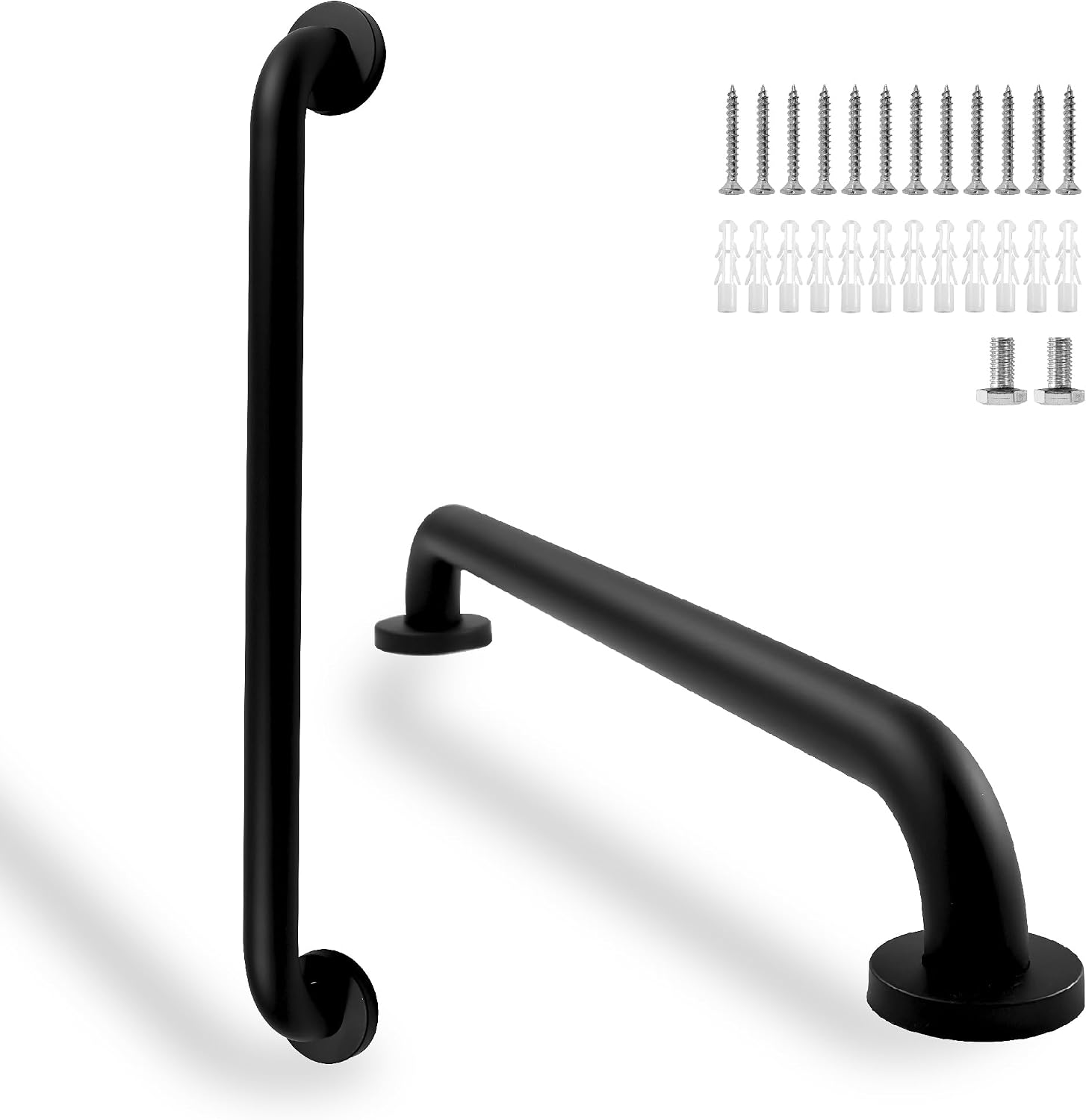 Shower Grab Bar, 2 Pack 24 Inch Black Bathroom Grab Bar, 1.25" Diameter Stainless Steel Grab Bars for Bathtubs and Showers, Handicap Shower Grab Bar for Seniors Elderly