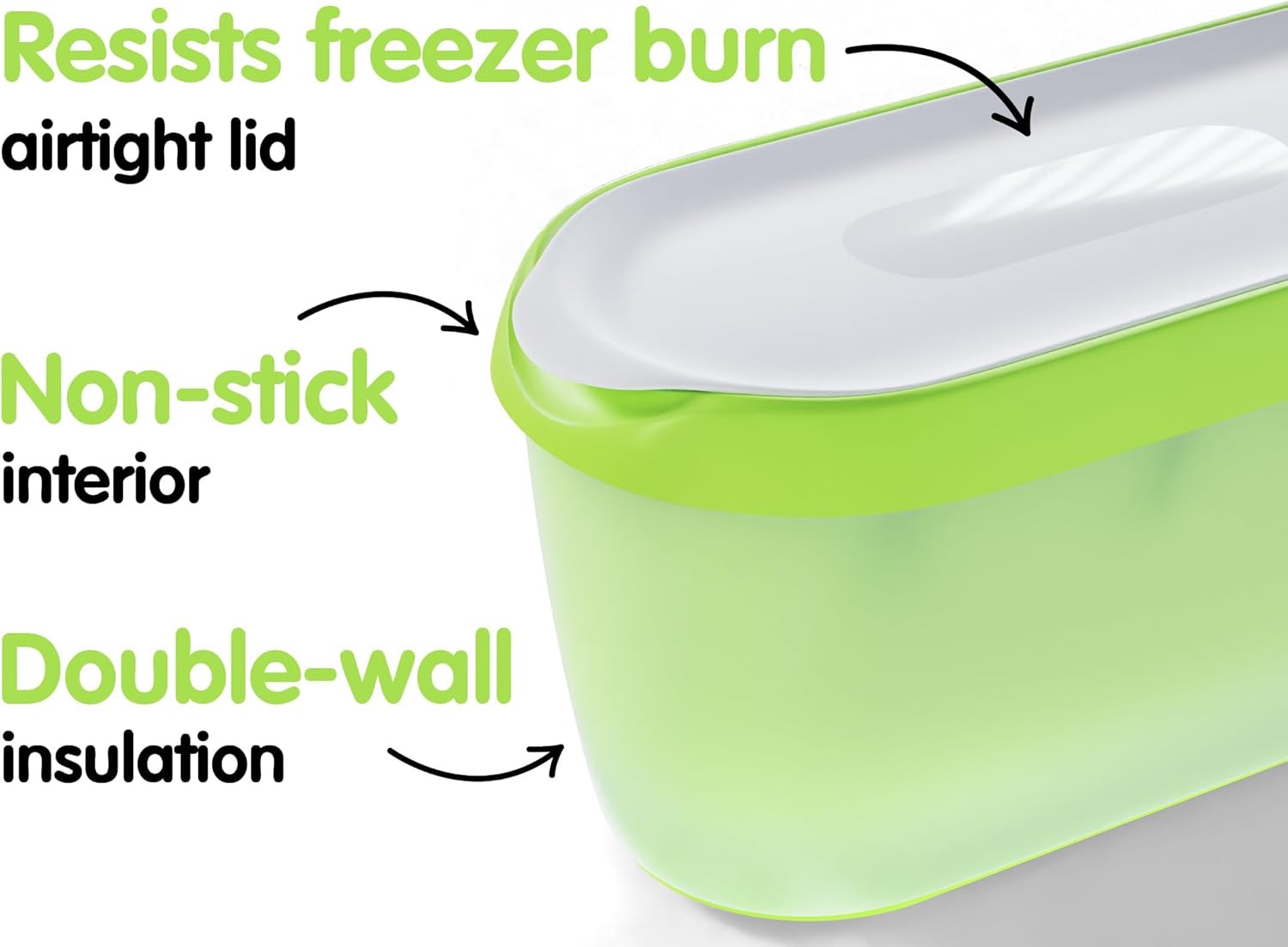 SUMO Set of 2, Ice Cream Containers for Homemade Ice Cream - 1.5 Quart Each, Reusable Freezer Storage Containers - Green