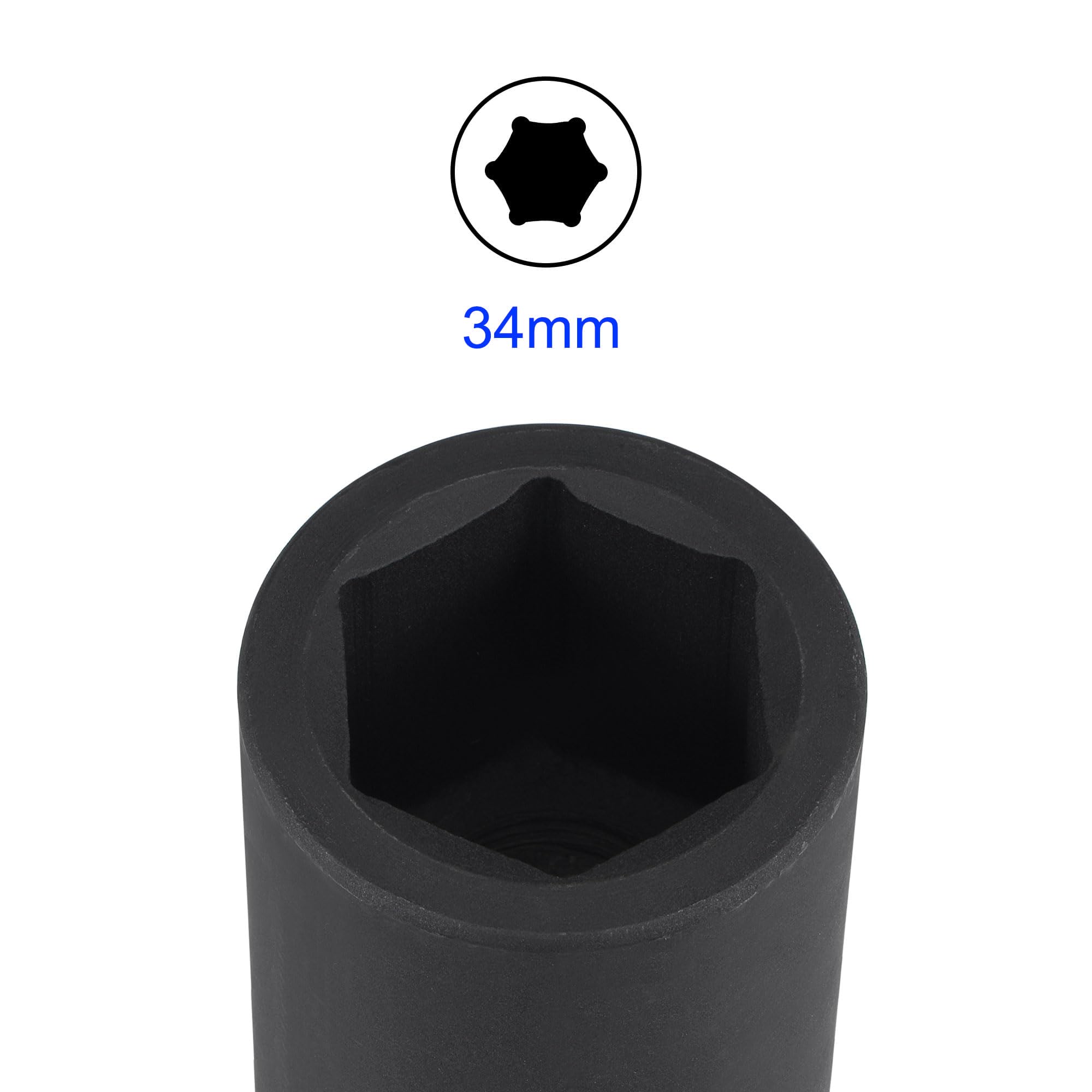 MACHSWON 1 Inch Drive - 34mm Deep Impact Socket with 6 Point Design, Heat-Treated Cr-V Steel 80mm Length, Metric Sizes - Image 3