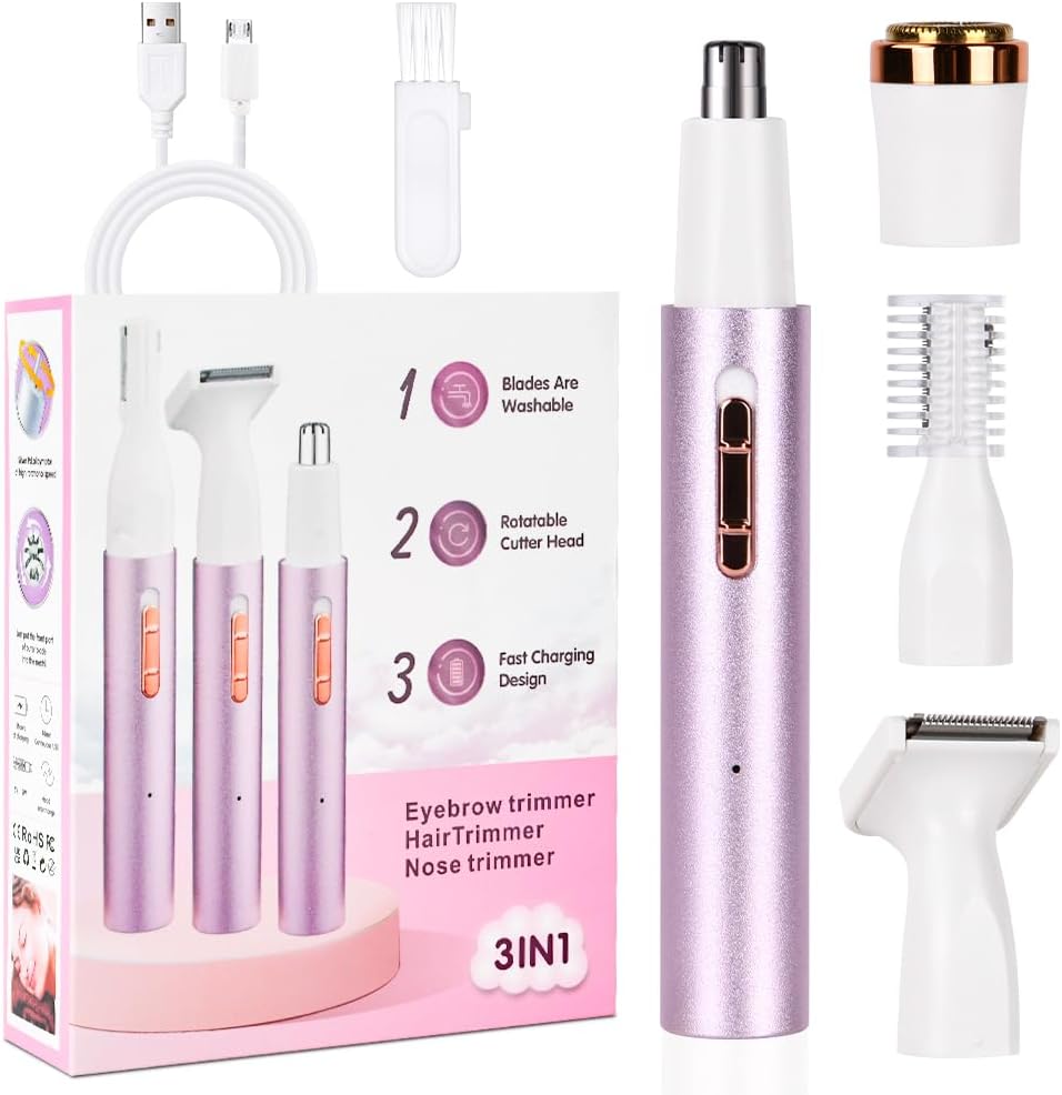 ACWOO Afeitadora Eléctrica para Mujer, 4 in 1 USB Recargable Eléctrico Depiladora sin Dolor, Recortadora Femenina Electrica Impermeable, Rasuradora Mujer para Cara, Nariz, Axilas, Piernas, Bikini