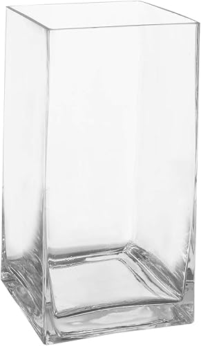 Royal Imports Jarrón de cristal decorativo para el hogar o la boda, forma rectangular alta, 12 pulgadas de alto, apertura de 5 x 5 pulgadas