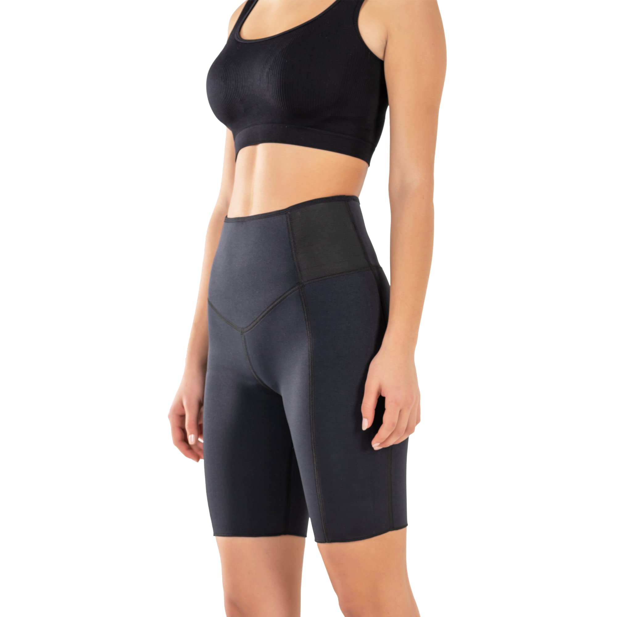 YMNSHAPER Performance Neoprene Sauna Black Biker Shorts for Women High Waist Extra Sweat - Only Bike Shorts Top Excluded -