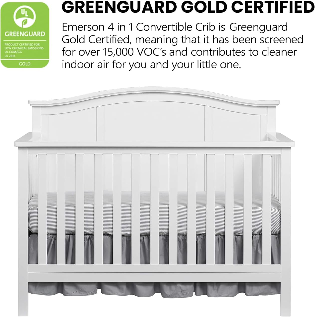 Oxford Baby Emerson 4-in-1 Convertible Crib, Snow White, GreenGuard Gold Certified