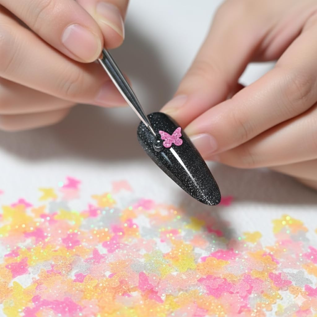 1800PCS Butterfly Nail Art Charms Small, Cute Bulk DIY Glitter Sequins for Crafts, 3D Nail Charms Supplies for Women Decorations Accessories 5mm