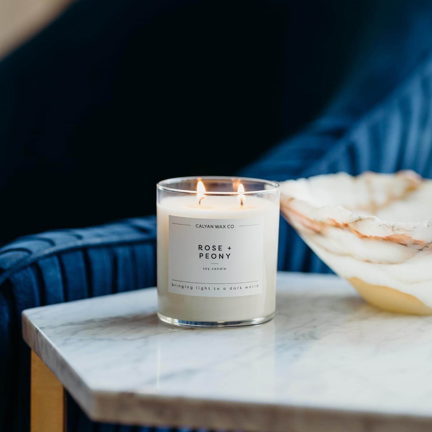 Calyan Wax Co. Rose & Peony 2 Wick Scented Candle - 37 Hour Burn - Luxury Non Toxic Soy Wax Candles - Long Lasting Large Glass Jar Candle for Home - 8.8oz