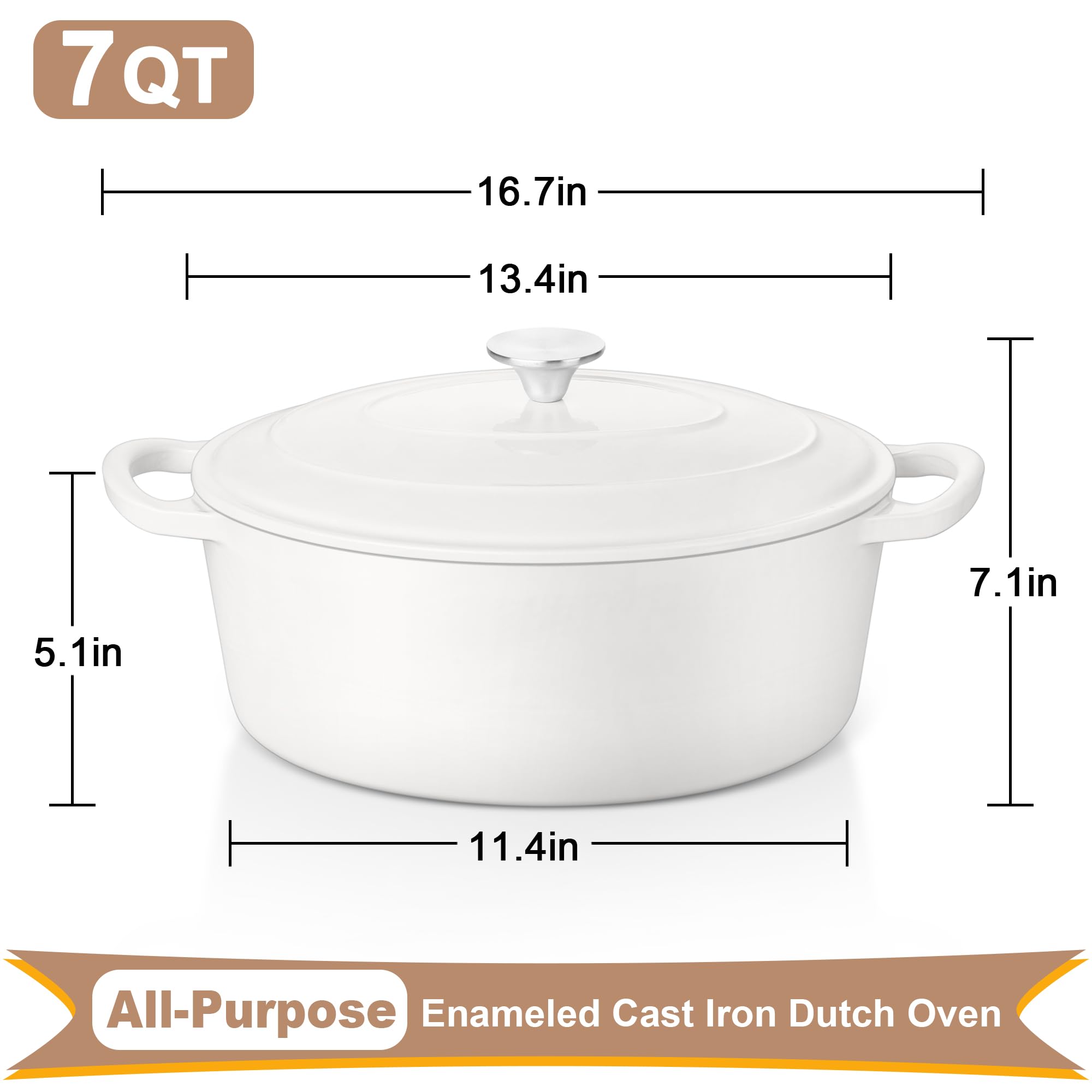 Velaze QT Enameled Oval Dutch Oven Pot With Lid, Cast Iron