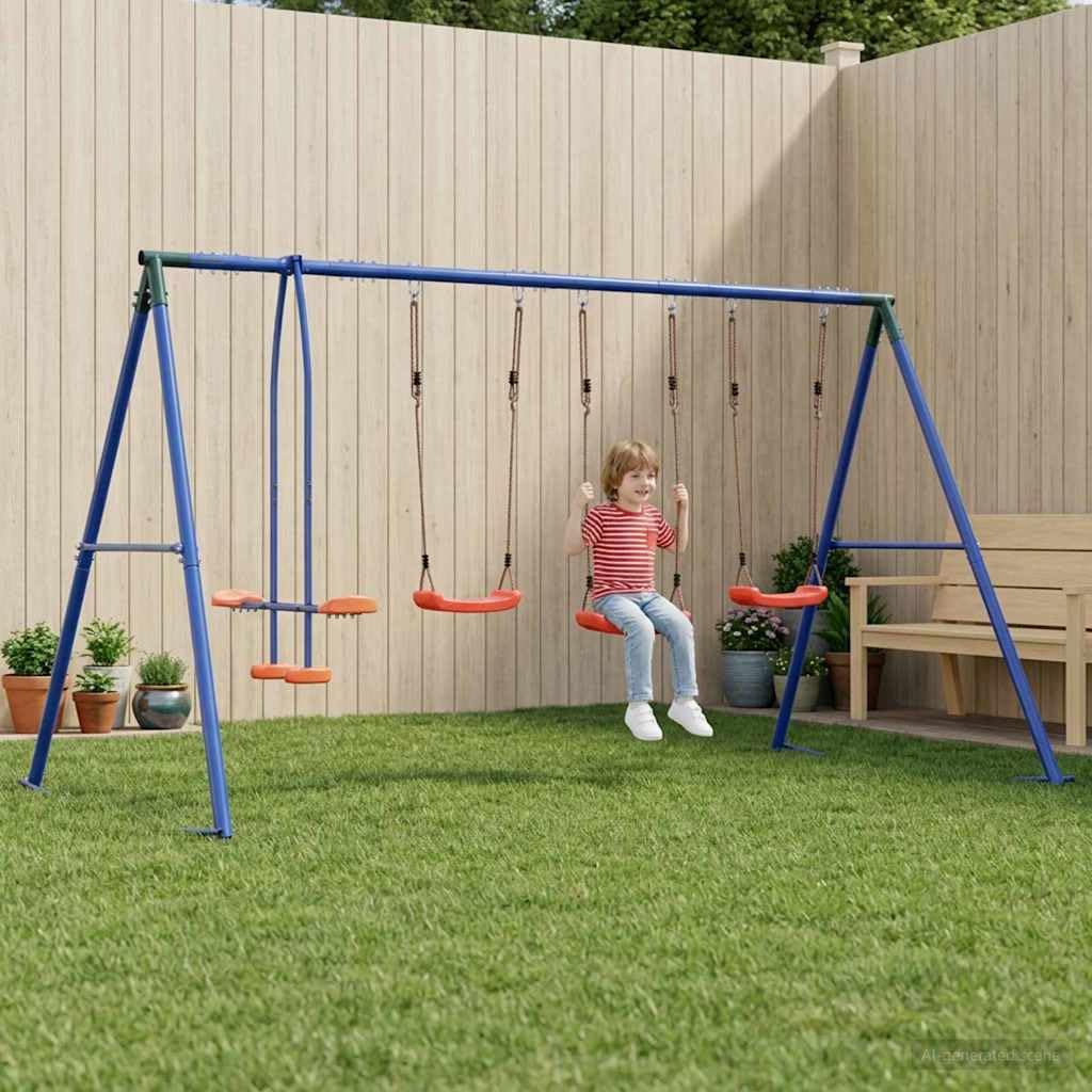 Juego de columpio para exteriores multicolor de acero y PE 330 x 185 x 185 cm con asiento ajustable, juguete de jardín robusto para niños de 3 a 10 años