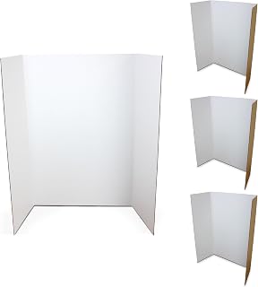 Flipside Products White Trifold Project Boards 36x48 Inch Science Fair Displays School Projects Presentations 4 Pack Made in USA
