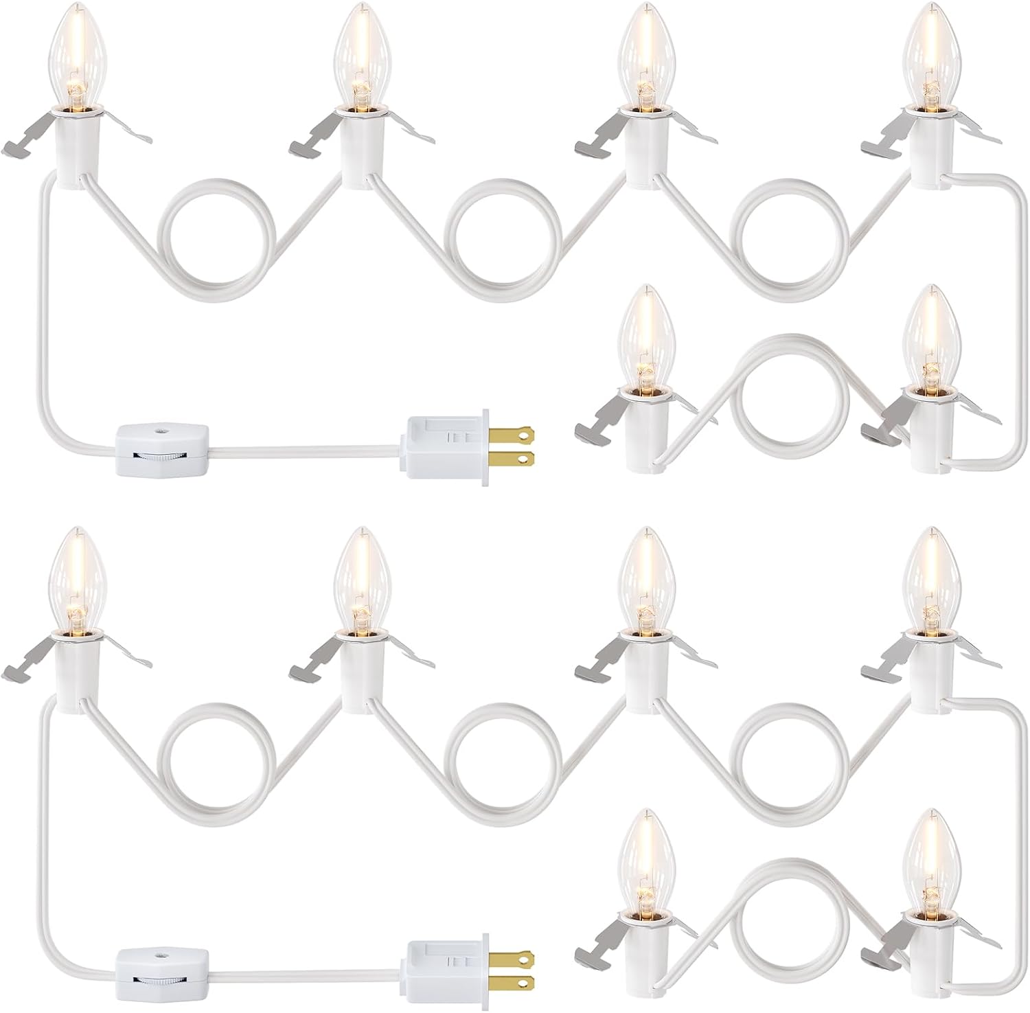 SURAIELEC 12ft Accessory Cord with 6 LED Light Bulbs, Christmas Village Lights Replacement, C7 Light Cord with Switch for Snow Village House, Holiday Craft Decorations, UL Listed, Set of 2