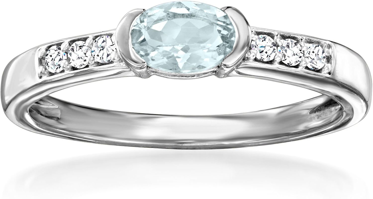 Ross-Simons 0.30 Carat Aquamarine and .10 ct. t.w. White Zircon Ring in Sterling Silver