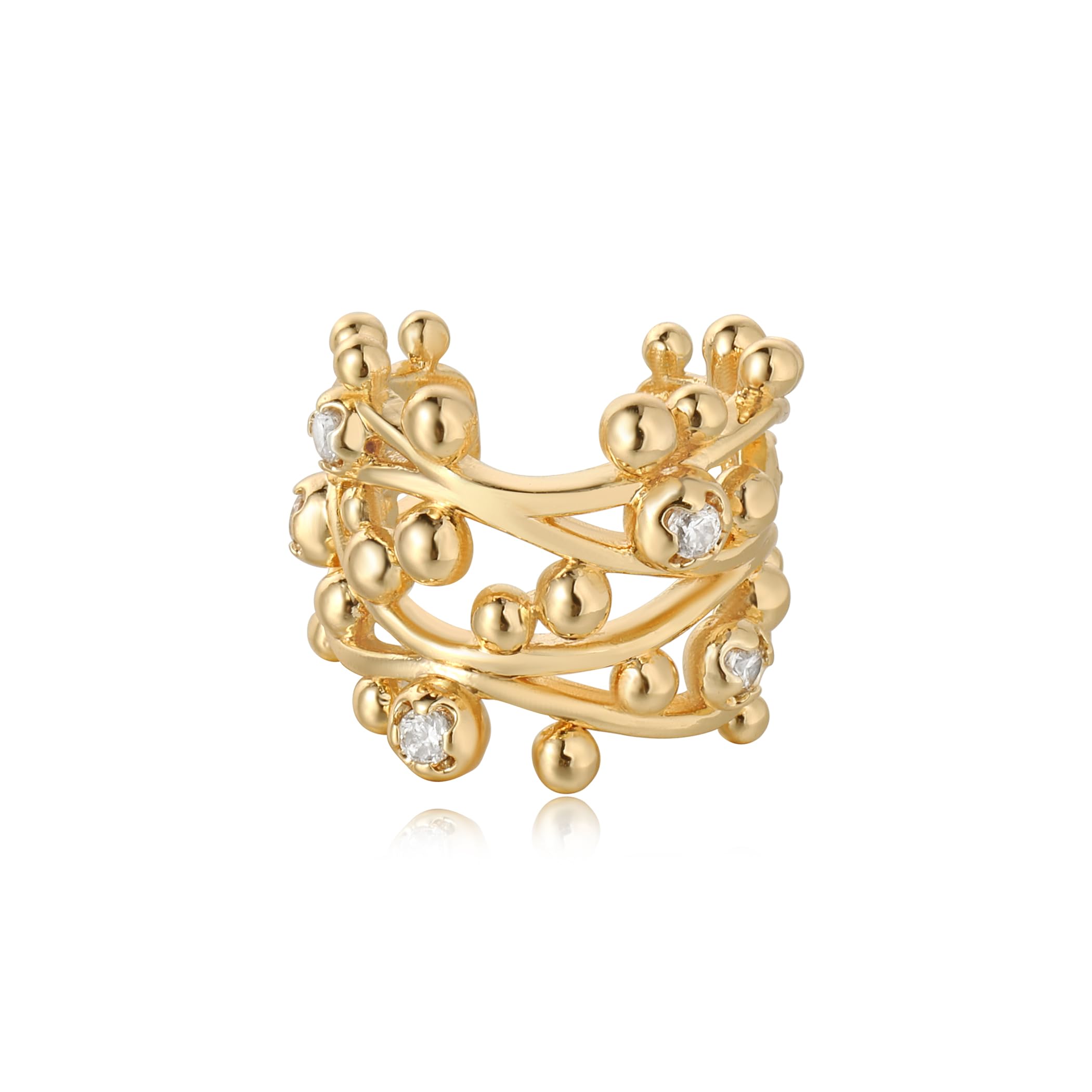 LADYGD Ear Cuff Earrings for Women 14K Gold Plated Cubic Zirconia Paved Sparkling Huggie Ear Cuffs Non Piercing | Clip On Cartilage | Single