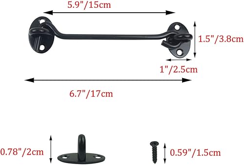 Miniatura 2 de 2 ganchos de acero inoxidable de 6 pulgadas para puerta de granero y pestillo de ojal, color negro, gancho de ventana giratorio para puerta de