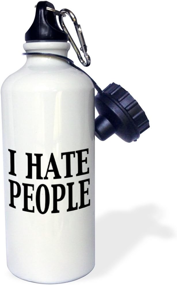 3dRose "I hate people" Sports Water Bottle, 21 oz, White