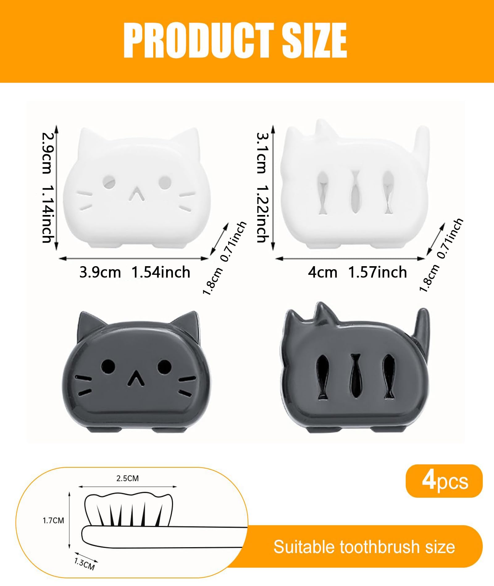Zbdroxygen 4pcs Toothbrush Cover Case Cat, Cute Tooth Brush Cap Cover for Travel, Portable Brush Head Protector, Ideal for Families Toothbrush Cover, Breathable Material 1