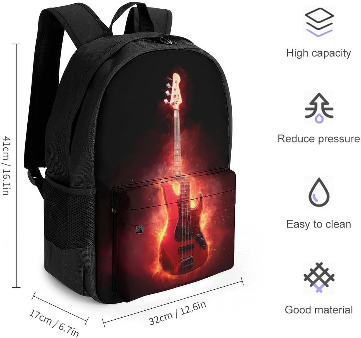 Rock Guitar Fire Funny Backpack Lightweight Printed Daypacks image 2