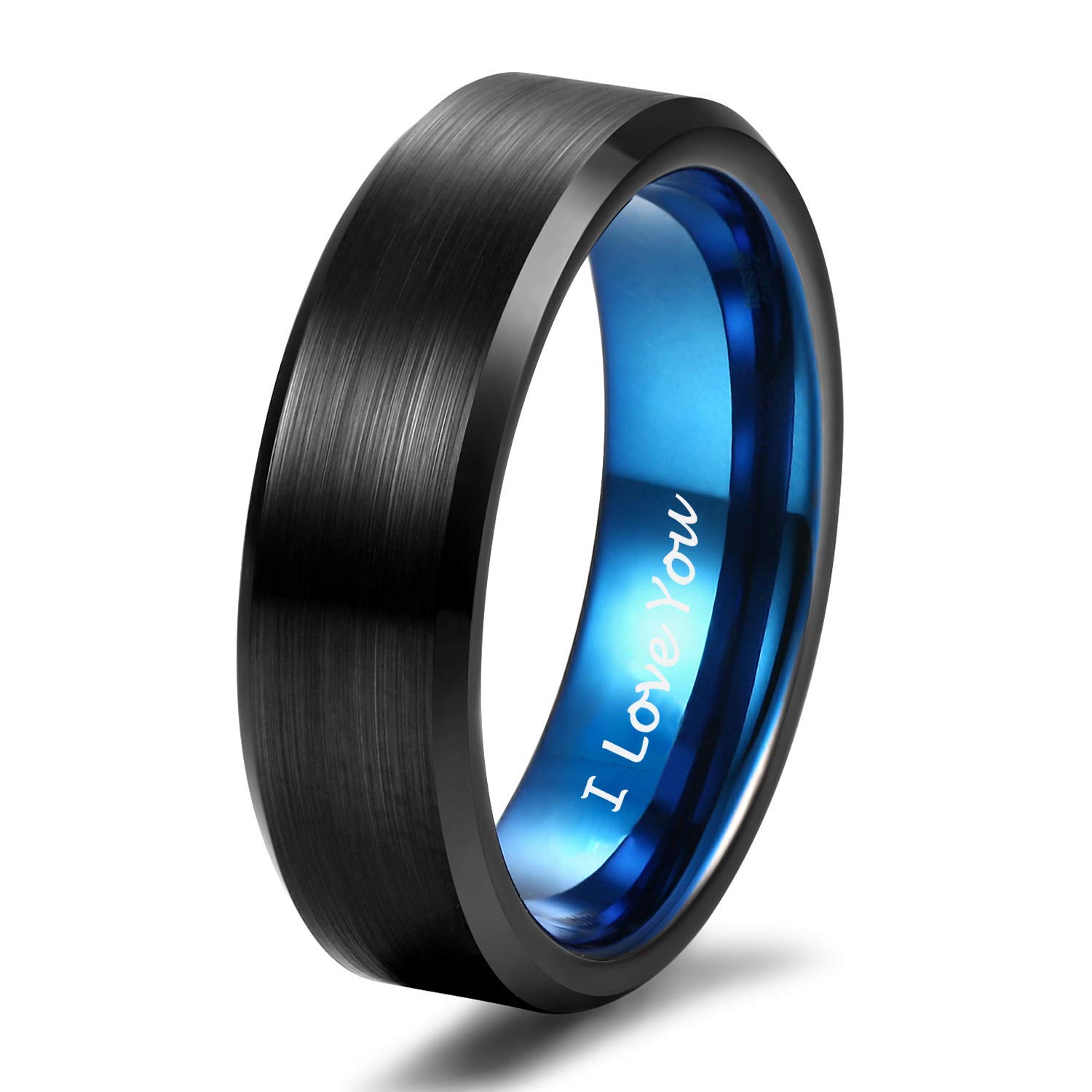 TRUMIUM4mm 6mm Tungsten Rings for Men Women Black and Blue Wedding Bands Beveled Edges Comfort Fit Size 4-15