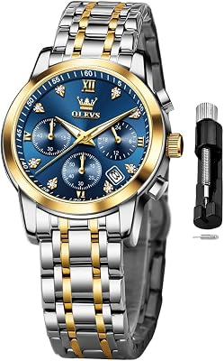 OLEVS Women Watch Multifunctional Two Tone Watch Fashion Business Analog Quartz Ladies Watch Stainless Steel Waterproof Diamond Watch for Women
