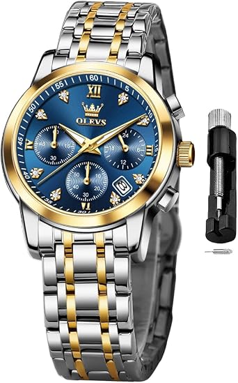 OLEVS Women Watches Business Dress Diamond Female Watches Stainless Steel Date Waterproof Two Tone Watch for Women
