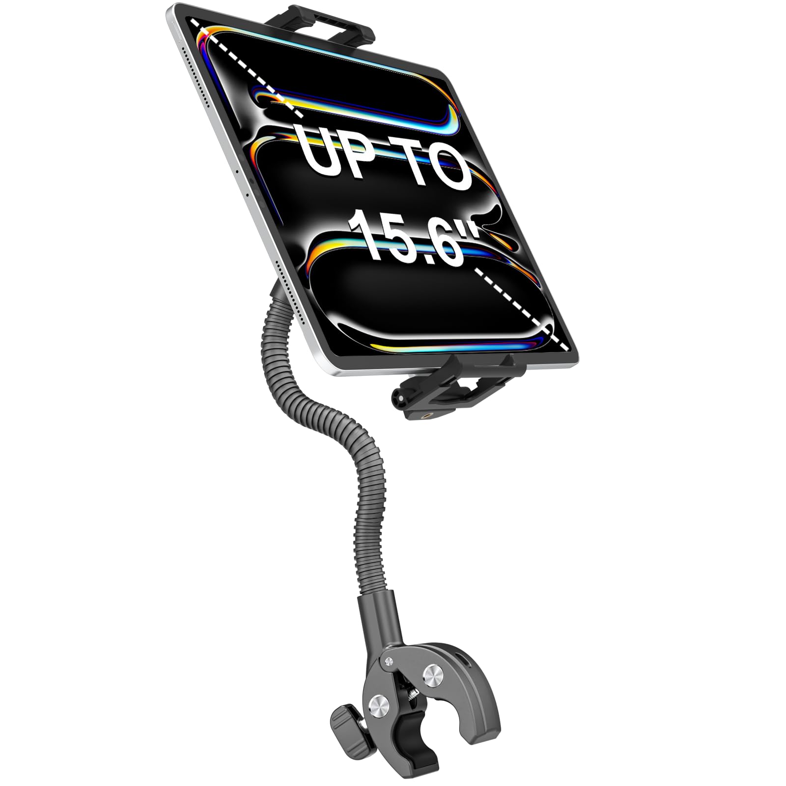 Supporto per tablet in alluminio, a collo di cigno fino a 15,6 pollici, regolabile a 360°, per cellulare e tablet, iPad Pro/Air/Mini, Galaxy, iPhone