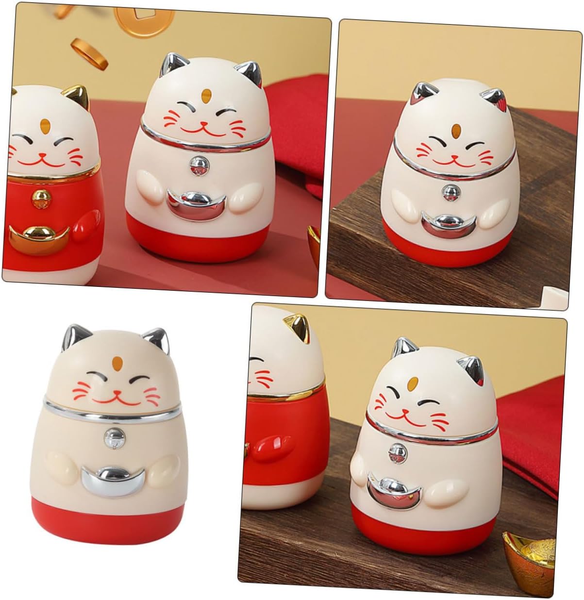 Cat Toothpick Holder Dispenser Silver Lucky Cat Pressing Toothpick Container with Lid Portable for Home and Restaurant Use image 3
