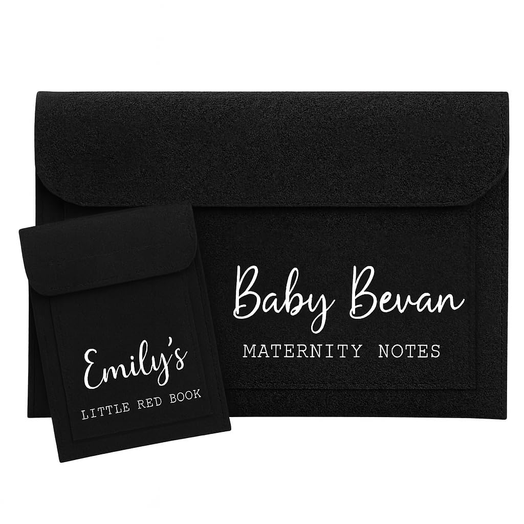 Personalised Maternity Notes Folder, Personalised Red Book, New Baby, Pregnancy Folder, for Boy or Girl (Charcoal Combo)