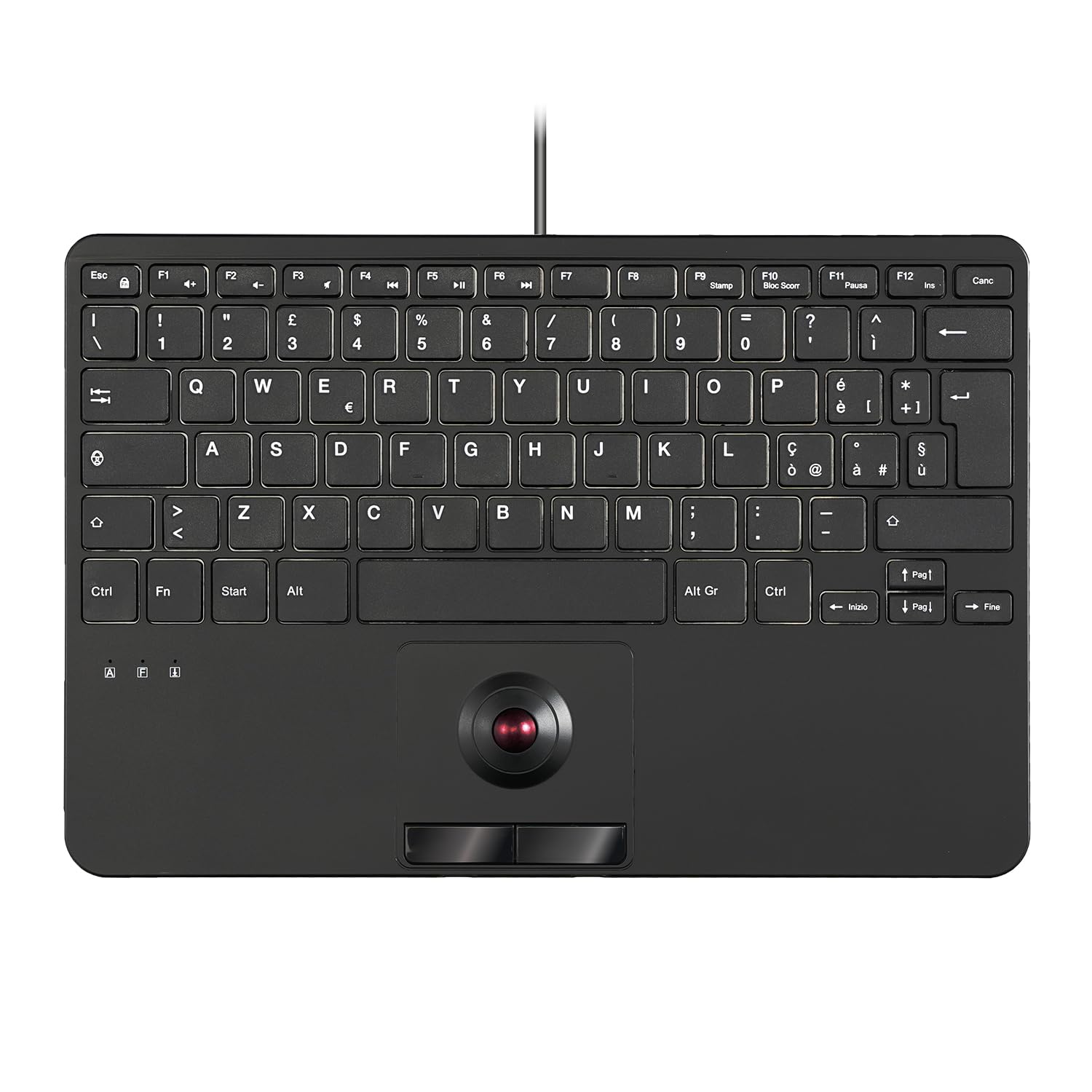 Perixx PERIBOARD-526 IT, Tastiera Mini USB Cabalata con Trackball - Tasti a Forbice X Type - 11.18x7.17x1.1 Pollici - 2 Hub USB Integrati - Layout IT Italiano