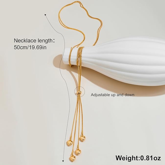 Gold Lariat Long Necklaces for Women - Dainty Heart Pendant Y-Shape Bolo Tie Necklaces, Statement Jewelry | Trendy Body Chain Jewelry for Women Gifts