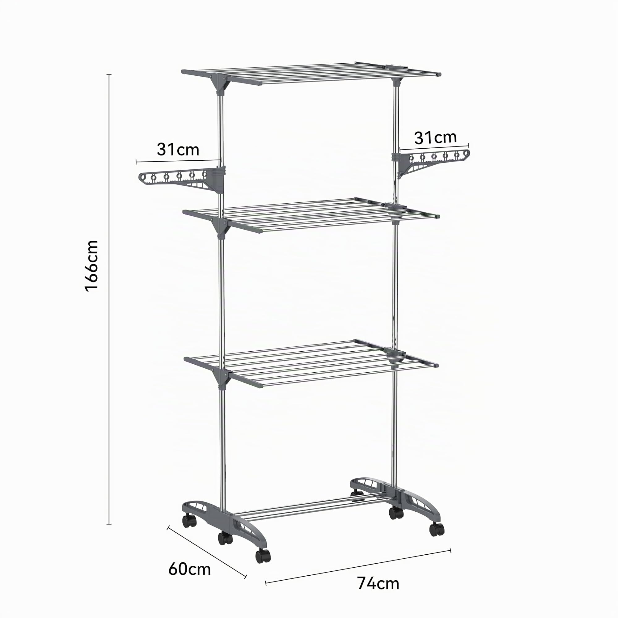 Hyfive Tendedero de Ropa Tendedero de Secado de Ropa Interior Caballete para Ropa Tendedero de Lavandería Secador de Ropa 4 Niveles Plegable Ahorro de Espacio Con Zapatero Acero Inoxidable Fácil