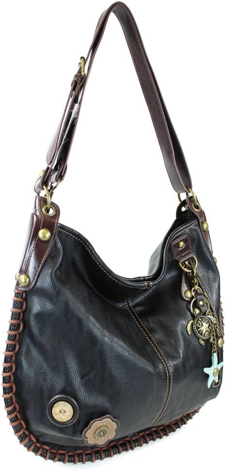 CHALA Crossbody Handbag, Hobo Style, Casual, Soft, Large Bag Shoulder or Crossbody - Black (Metal Turtle)