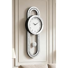 SHYFOY Decorative Wall Clock, 31.5" Mirrored Pendulum Clock Silent Luxury Large Wall Clocks with Crushed Diamond and Silver Glass, Modern Wall Clock for Living Room Bedroom Office Home Decor & Gift