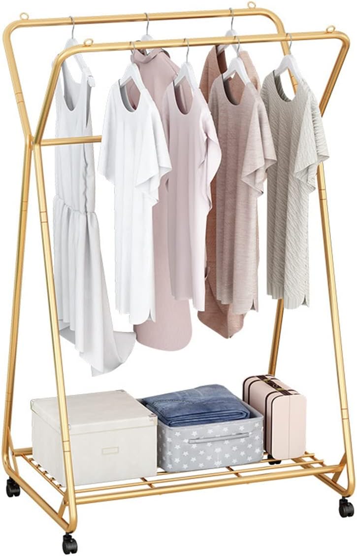 Metal Rolling Garment Rack Clothing Rack Double Hanging Rods With 2