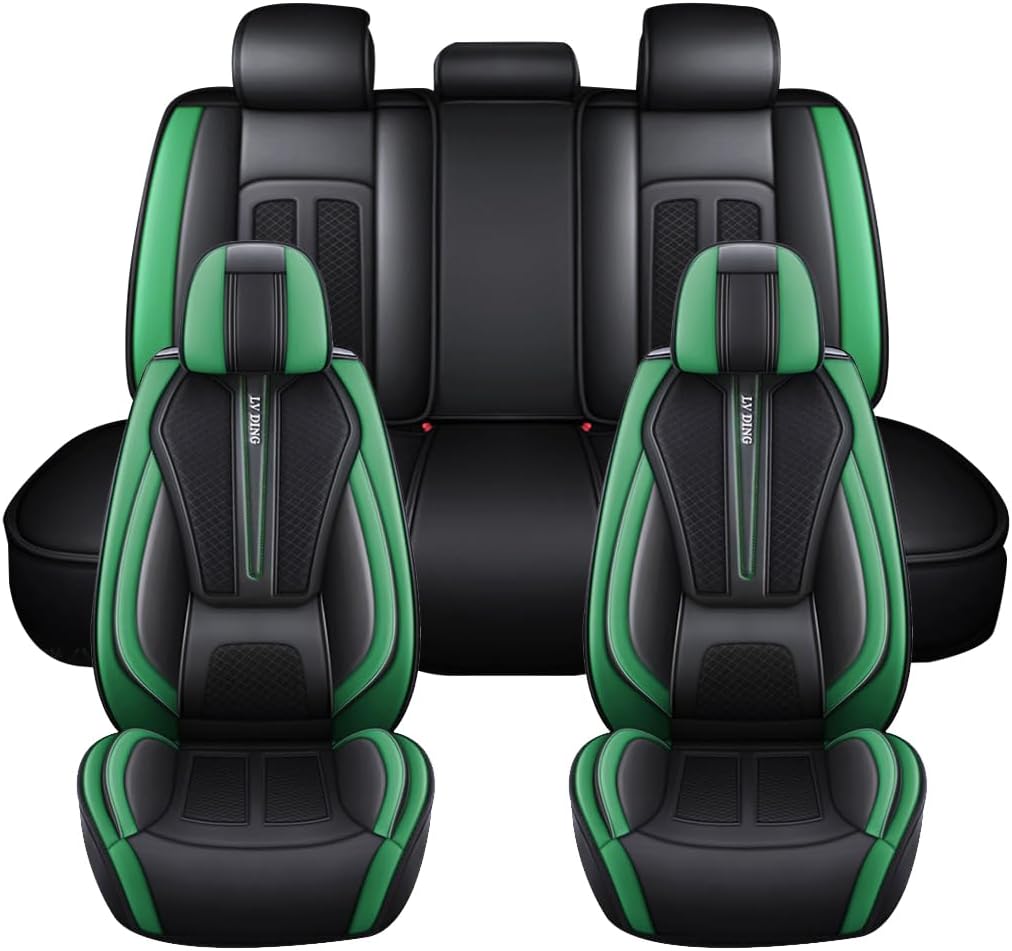 Car Seat Covers for Peugeot 108 206 207 208 301 307 308 Full Set with Waterproof Leather,Airbag Compatible Front Rear Seat Automotive Vehicle Protection Cushion Black Red (Mbz-97)