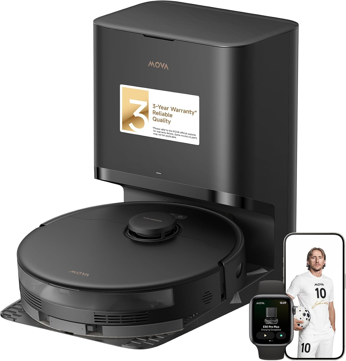 Mova E30 Pro Plus Robot Vacuum and Mop with Self-Emptying Base, 19000Pa Powerful Suction, 5L Dust Bag 90-Day Capacity, Anti-Tangle DuoBrush, Extensive Side Brush Cleaning | 19,000Pa Powerful Suction, 5L Dust Bag 90-Day Capacity, Anti-Tangle DuoBrush, Extensive Side Brush Cleaning for Home Pet Hair