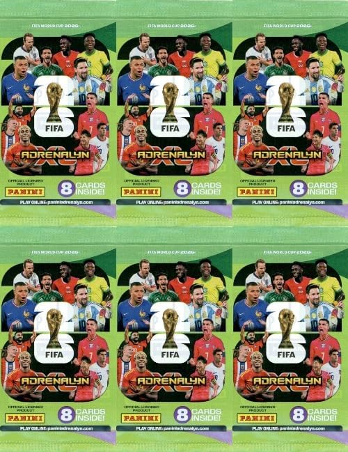 Panini 2026 Adrenalyn XL WORLD CUP Soccer Collection of (6) Factory Sealed Foil Packs with (48) Cards! Imported from Europe! Look for Top Stars including Yamal,Messi, Haaland, Ronaldo,Mbappe & More!