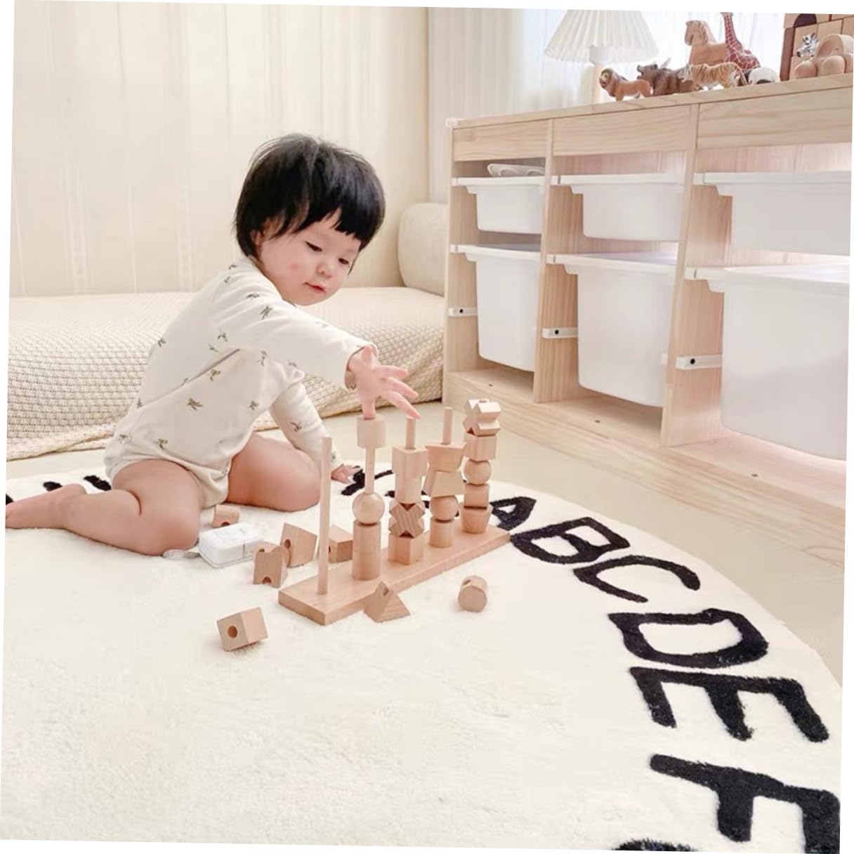 Runder Kinderzimmer Teppich mit Englischen Buchstaben rutschfeste Bodenmatte Dekorativer und Pädagogischer Spielteppich für Jungen und Mädchen Komfortabel und Pflegeleicht
