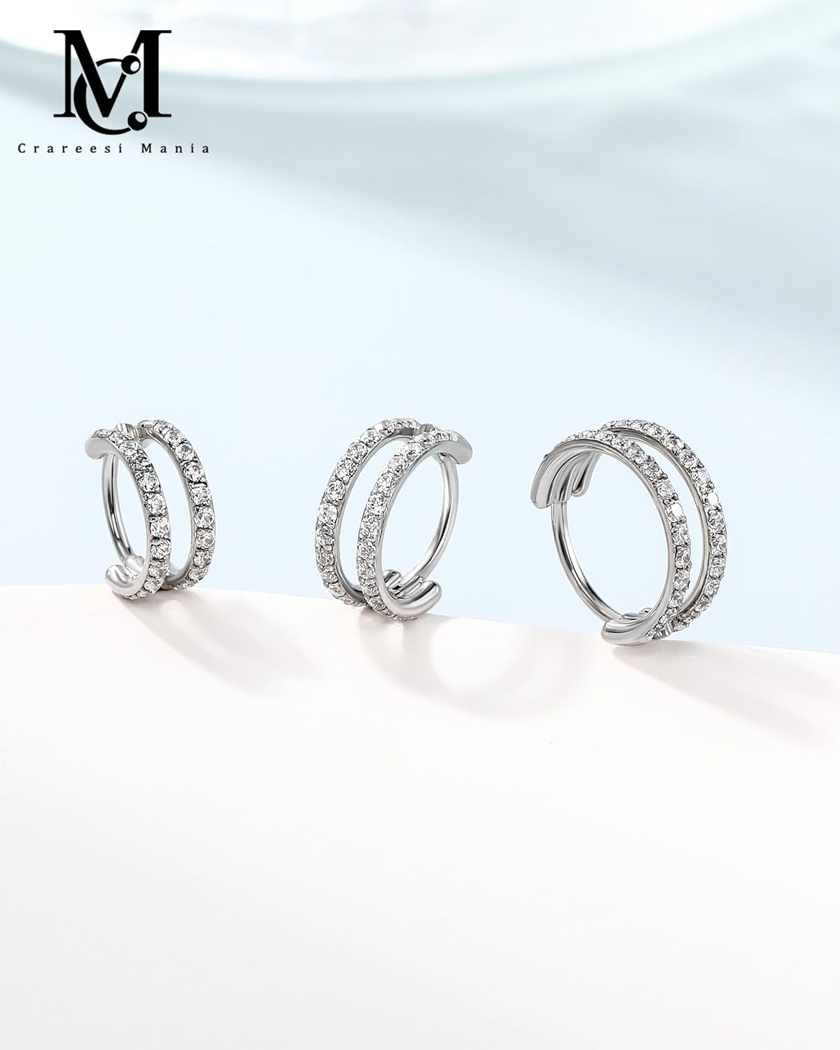 CM Crareesi Mania Nose Ring Hoop, 316L Stainless Steel Double Nose Rings, 20G Nose Piercing Jewelry for Women, Clear CZ Helix Cartilage Septum Nose Hoops
