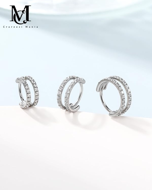 CM Crareesi Mania Nose Ring Hoop, 316L Stainless Steel Tiny Double Nose Rings, 20G Nose Piercing Jewelry for Women, Clear CZ Helix Cartilage Septum Nose Hoops Silver 6mm by CM Crareesi Mania - Used condition - Image 4