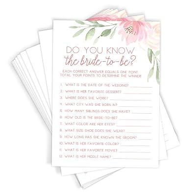 Printed Party Bridal Shower Games – Do You Know Game with Fun Bride-to-Be Trivia, Wedding Shower Activity, Pink Floral Design, 50 Guests