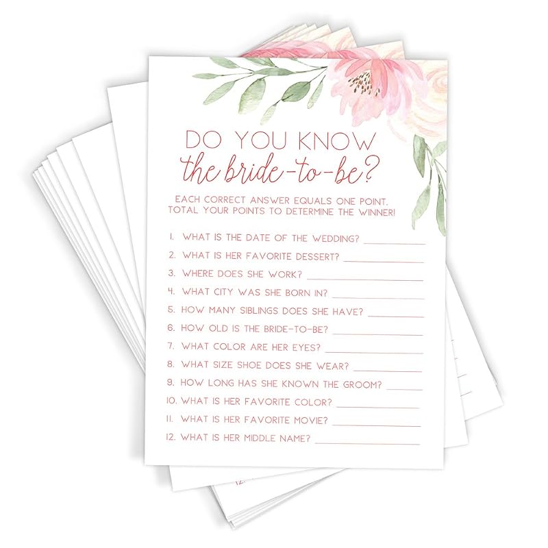 Printed Party Bridal Shower Games – Do You Know Game with Fun Bride-to-Be Trivia, Wedding Shower Activity, Pink Floral Design, 50 Guests