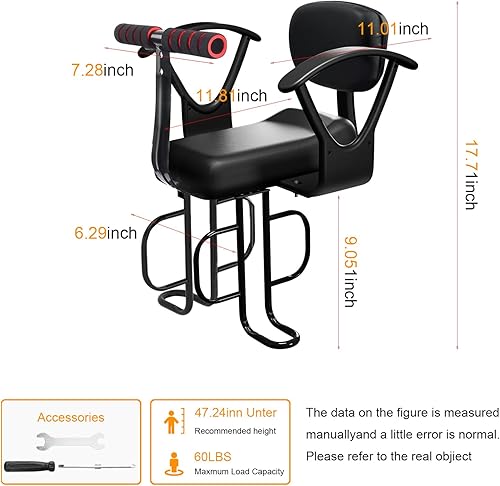 Miniatura 3 de Asiento trasero de bicicleta para niños con respaldo grueso, asiento trasero de bicicleta para niños de 2 a 8 años, talla única (negro, a)