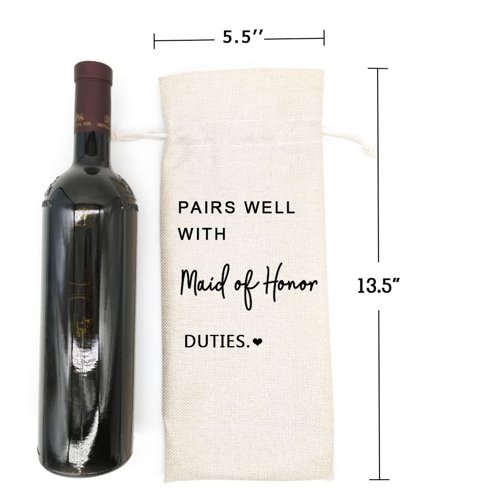 Socive Maid of Honor Proposal Wine Bag Gift for Bridesmaid,Wedding Wine Bag, Bridal Shower,Engagement, Bachelorette Party Favor, Pairs Well with Maid of Honor