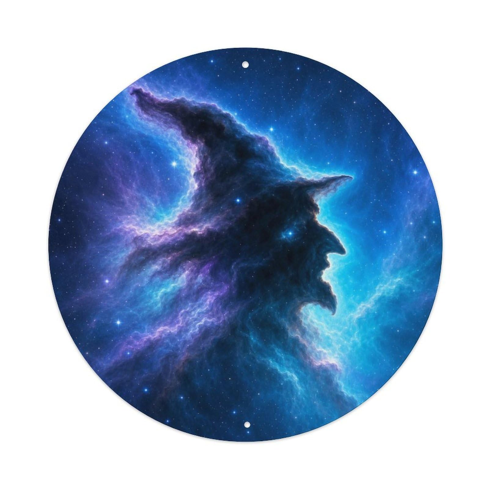 Cosmic Space Witch Head Nebula Starry Sky Metal Tin Sign Plaque Wall Decor for Cafe, Man Cave, Club Bar, Office, Home Garden Round Metal Poster 8x8Inch