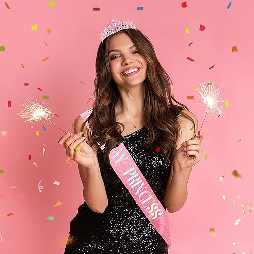 Miniatura 2 de Banda de cumpleaños para mujer, banda de princesa de cumpleaños rosa, diadema de cumpleaños, corona de princesa de cumpleaños, banda de cumpleaños y