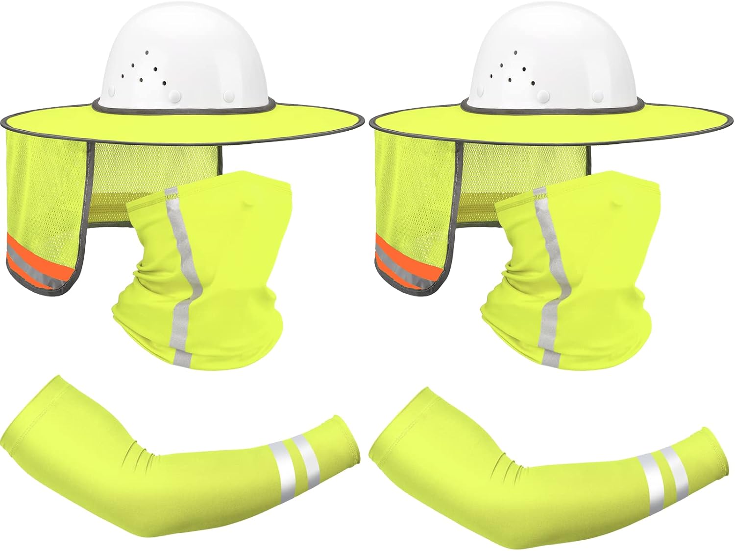 SATINIOR 8 Pcs Sun Hard Hat Neck Protection Helmet Visor Full Brim Mesh Sun Protection Neck Gaiter Face Scarf with UV Strap Arm Sleeves for Construction Hard Hat Accessories