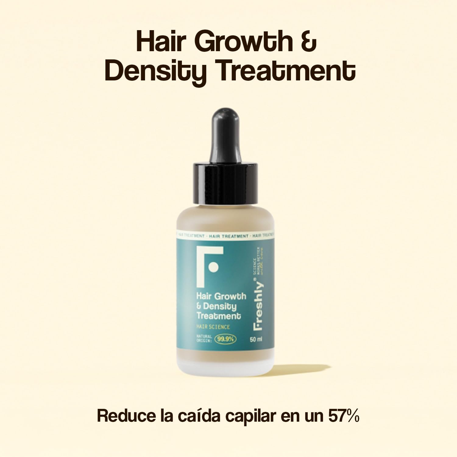 Freshly - Tratamiento Serum Capilar Anticaída del Pelo Hair Growth & Density Treatment - Fórmula 99,9% Natural - Para el Crecimiento y Densidad del Cabello - Pelo Fuerte y Saludable - 50 ml