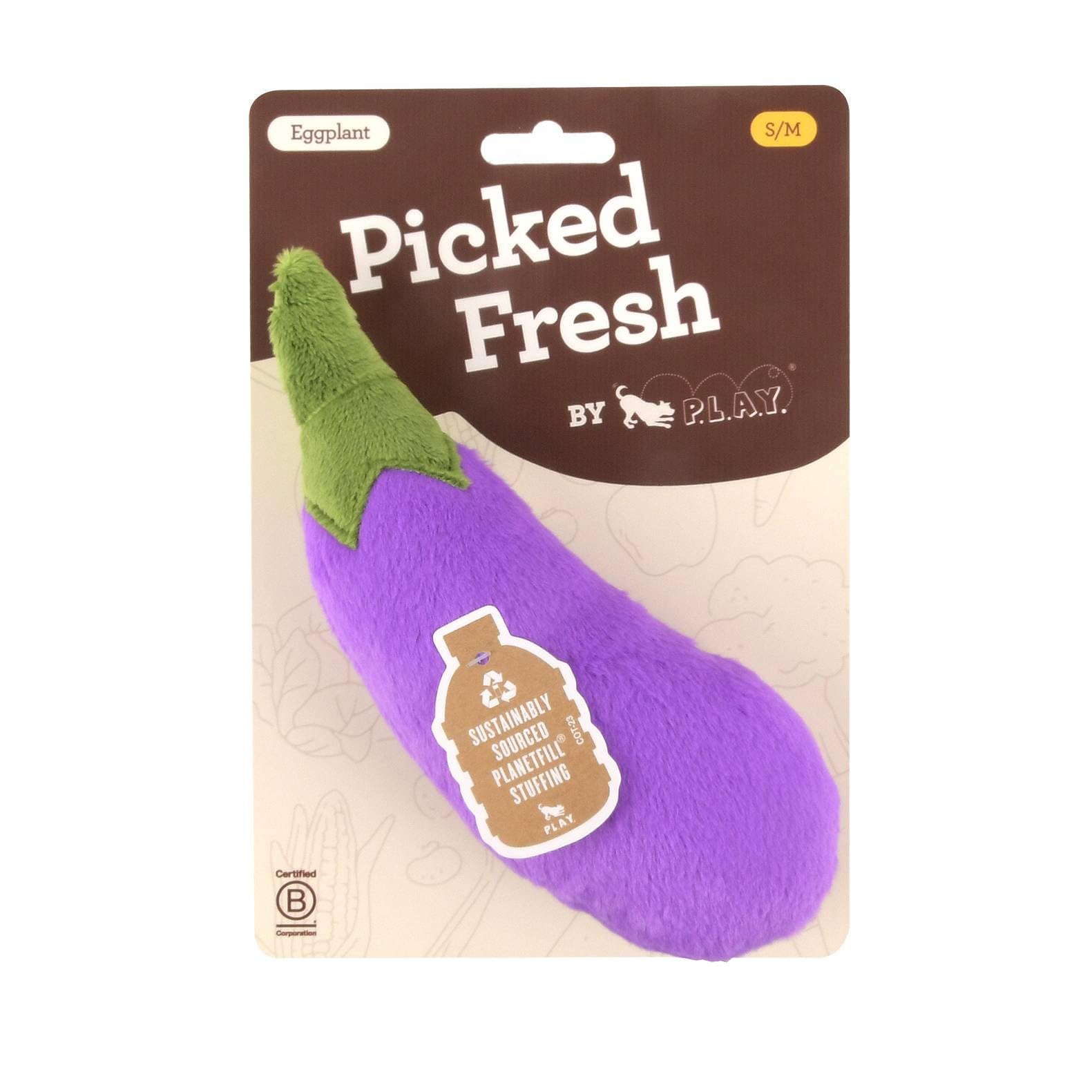 P.L.A.Y. - Farm Fresh bakłażan pluszowa zabawka z piszczącą zabawką dla zwierząt domowych
