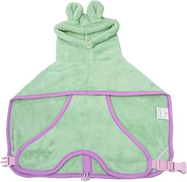 Dog Drying Coat with Hood, Adjustable Soft Wrap Bathrobe with Buckle, Super Absorbent Fast Drying Tower for Small, Medium, Large Dog Cats X-Small, Green