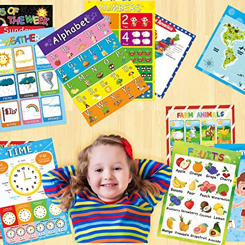 Educational Preschool Poster For Kids Toddler Classroom Decorations Learning Alphabet Numbers Shapes Colors Time Map Posters Nursery Homeschool Kindergarten Play Room Wall Poster Decor 20 Pack #TOP1