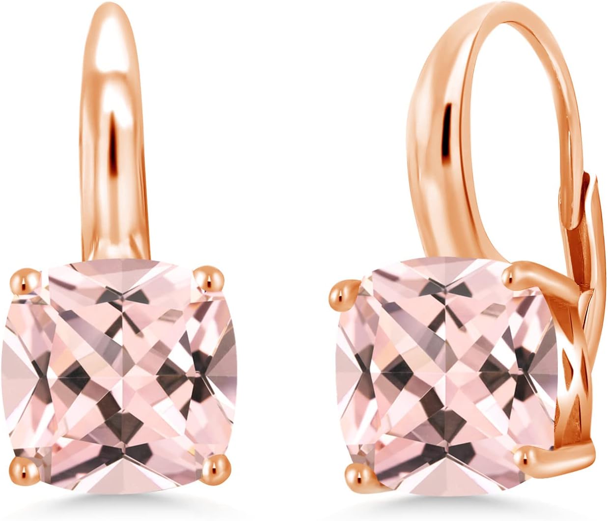 Gem Stone King 18K Rose Gold Plated Silver 8MM Cushion Gemstone Birthstone Leverback Dangle Earrings for Women | Fine Jewelry for Her Mom Wife